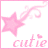 A pink and white animated icon featuring a star, swirls, and the word 'cutie' with a heart above it.