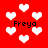 Red background with white heart shapes and repeated black text "Freyo" in pixelated font.