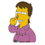 Pixelated character with yellow skin, brown hair, and purple jacket holding hand near mouth in static pose.