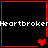 Pixelated red heart symbols and repeated "Heartbroken" text appear across a black background with red lines in a four-quadrant layout
