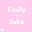Pink background with repeated 'Emily + Jake' text and varying star counts per , showing animation progression from one to four stars