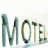 Two side-by-side frames of a pixelated 'Motel' text icon with metallic lettering on contrasting backgrounds, showing animation frame differences.