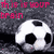 A pixelated soccer ball with black spots rests on grass, accompanied by text in pink, cyan, and green.