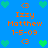 Blue background with orange text and green heart icons arranged in a pattern