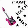 Pink electric guitar with black star on body, surrounded by black and pink stars, with 'CAN'T TOUCH THIS' text in black letters on white background.