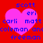 Red background with four identical pink heart shapes arranged in a , each containing blue text listing names