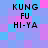 Pixelated text "KUNG FU HI-YA" repeated in four identical positions on a blue and pink checkered background