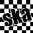Black and white pixelated icon with bold text "SNO" over a checkered background, rendered in low-resolution bitmap style.