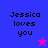 Pixelated text 'Jessica loves you' on blue and pink backgrounds with a pink star on blue and blue star on pink.