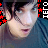 nine identical images showing a person with dark hair and blue eyes wearing a gray shirt, each bordered by colorful pixelated text and star patterns