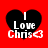 Four identical pixelated heart-shaped icons with black fill and white text "I Love Chris" on red background, each with small white heart symbol next to text.