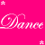 Pink background with repeated 'love it' text and small star icons, featuring a top-left 'Dance' script in white on magenta.