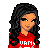 Pixel art character in red tracksuit with white stripes and 'UAMS' text on top, long black hair, neutral expression.