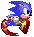 Pixelated Sonic the Hedgehog character in four distinct running poses with red motion trails against white background.