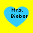 Four identical blue heart-shaped icons with black text "Mrs. Bieber" on a solid yellow background, arranged in a