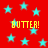 Red background with cyan stars and yellow text reading 'BUTTER!' in pixelated font.
