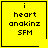 Four yellow square with black borders display pixelated text 'i heart anakinz SFM' and one shows a small black heart symbol