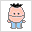 Pixelated character with peach skin, black spiky hair, and blue pants in four sequential poses showing head rotation from front to left then right.
