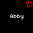 Red pixelated heart symbol above two white 'Abby' text labels on black background.