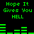 Green pixelated text and audio waveforms on black background, repeating 'Hope It Gives You HELL' with waveform animation.