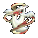 Animated sequence of a white and red abstract shape transforming through multiple sizes and orientations against gray background.