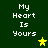 A 2x2 contact sheet of four animated frames showing the text "My Heart Is Yours" with a star symbol on a dark green background, each frame displaying different star colors and positions.