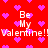 Red background with pink pixelated hearts and repeated white text reading "Be My Valentine!!" in a static pattern.