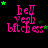 Animated icon with pink text 'hell yeah leftchess' and green stars on black background, stars shift position across frames.