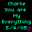Pixelated green text on black background reads "Charlie You are My Everything 5/4/05" with a pink heart symbol, two versions differ in heart animation.