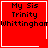 Red square icon with black text reading "My Sis Trinity Whittingham" and white border; one version has a small white heart symbol in bottom-right corner.