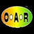 Pixelated oval-shaped icon with gradient background transitioning from orange to green, featuring the text "OAR" in black block letters with white highlights on a yellow central band.