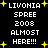 Black background with white pixelated text reading "LIVONIA SPREE 2008 ALMOST HERE!!!" surrounded by yellow starbursts.