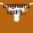 White longhorn silhouette on brown background with text 'longhorns rock!!!' and 'and you know it' in black pixelated font.