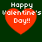 Four identical pixelated red hearts with white text "Happy Valentine's Day!!" on a dark green background, arranged in a