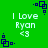 Green background with white text reading "I Love Ryan <3" and dark blue pixelated square patterns scattered across the image.