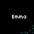 Four identical 'Emma' text labels with cyan pixel clusters forming curved lines on a black background.