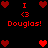 Red pixel art displays "I <3 Douglas!" with heart symbols on a black background, arranged in two mirrored of text and hearts