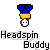 Pixelated icon of a blue and yellow headpiece with a white circular face, labeled 'Headspin Buddy' below.