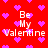 Red background with pink heart shapes and repeated white text reading "Be My Valentine" in pixelated font.