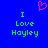 Blue background with green text reading "I Love Hoyley" on both sides and a pink heart symbol above the left side.