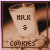 Animated contact sheet of a 5-frame sequence showing a milk glass and cookies with pixelated text, each frame bordered by white or pink outlines on a gray background.