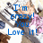 Pixelated image with blue text reading "I'm crazy! You Love it!" over a blurred background of indistinct shapes and colors.