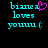 Pixelated cyan text on black background with a pink heart symbol replacing the 'a' in 'biara', two identical static frames side-by-side.