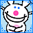 A contact sheet of 11 animated frames showing a pixelated white bunny mascot with pink nose and blue eyes, surrounded by light blue borders containing the text "IT'S CUTE HOW YOU THINK I'M LISTENING" in dark blue pixel font.