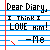 Animated contact sheet of a diary-themed buddy icon showing sequential heart animation on lined notebook paper with text "Dear Diary, I think I LOVE hm!" and signature "/-Me".