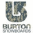 A static icon featuring a large U-shaped logo with camouflage pattern, below which reads 'BURTON SNOWBOARDS' in bold text.