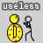 A yellow circular object with red dots and a stick figure holding it, changing shape and position across frames.