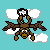 Pixelated cartoon character with brown fur and wings hangs upside down from a loop, surrounded by white clouds on a light blue background.