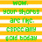 Green pixelated text on yellow and white striped background with gray rectangle in bottom right corner.