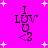 Pixelated text 'I LUV U' with a heart symbol on a bright pink background, surrounded by white star shapes.